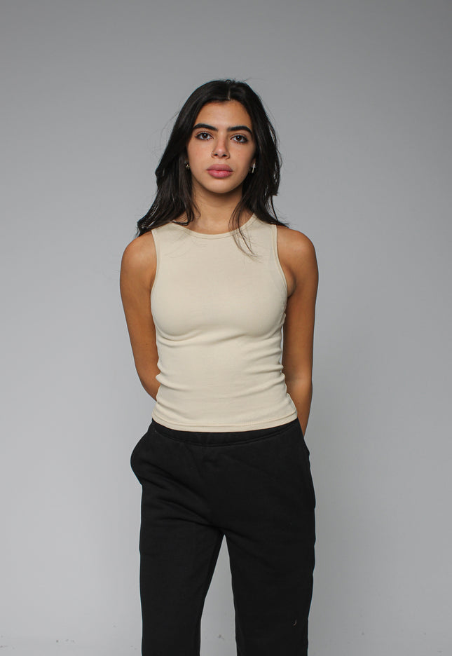Ribbed Thick Strap Crew Neck Top