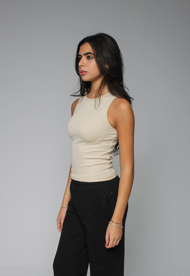 Ribbed Thick Strap Crew Neck Top