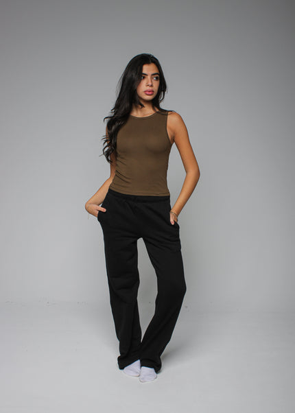Ribbed Thick Strap Crew Neck Top