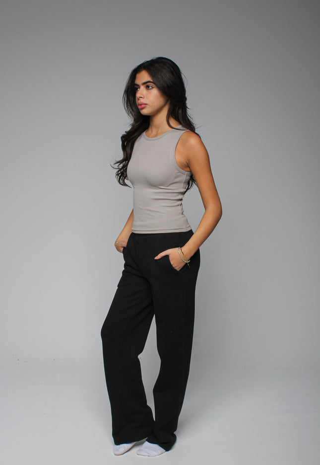 Ribbed Thick Strap Crew Neck Top