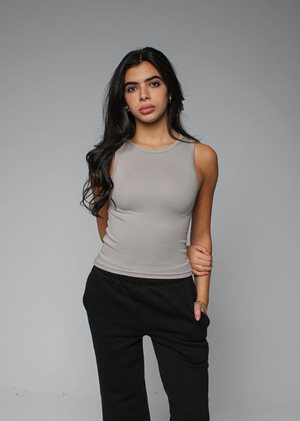 Ribbed Thick Strap Crew Neck Top