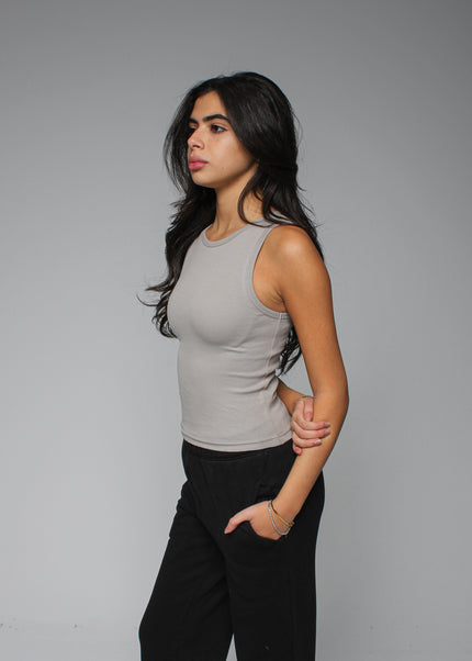 Ribbed Thick Strap Crew Neck Top