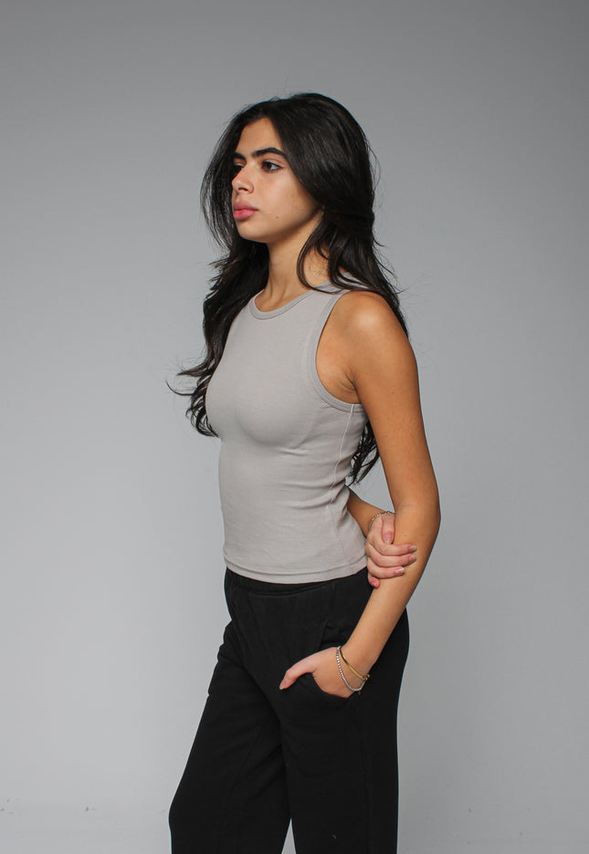 Ribbed Thick Strap Crew Neck Top