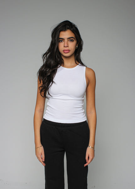 Ribbed Thick Strap Crew Neck Top