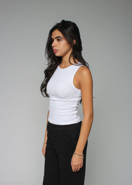 Ribbed Thick Strap Crew Neck Top