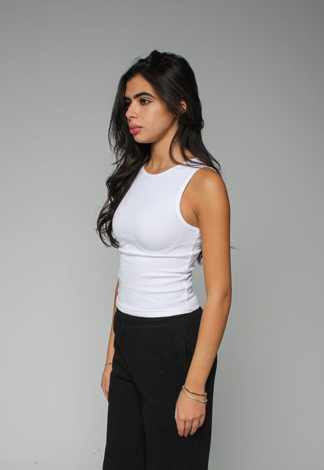 Ribbed Thick Strap Crew Neck Top