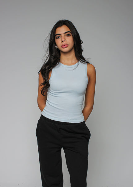 Ribbed Thick Strap Crew Neck Top