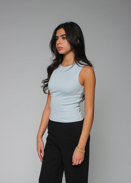 Ribbed Thick Strap Crew Neck Top