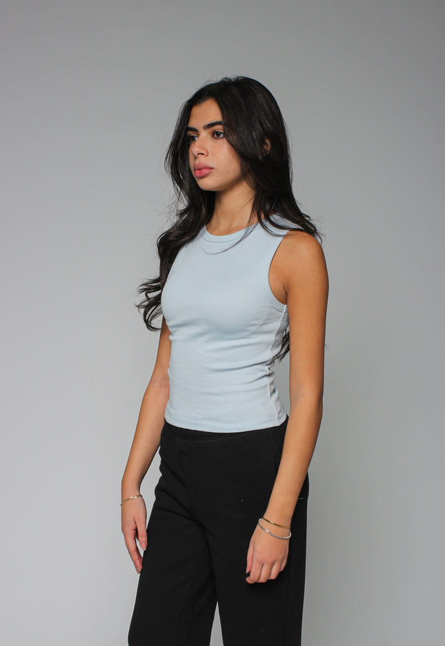 Ribbed Thick Strap Crew Neck Top