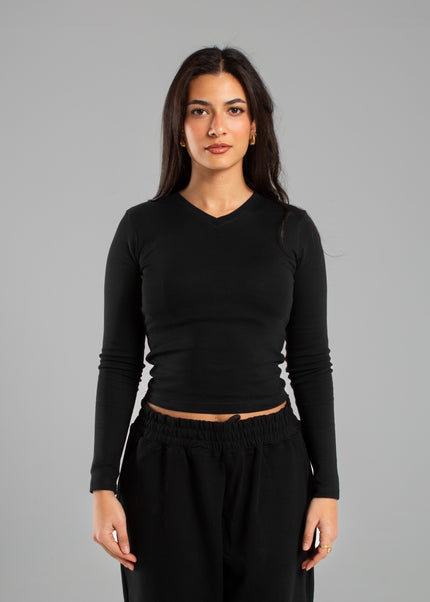 V-Neck Long Sleeve Rib