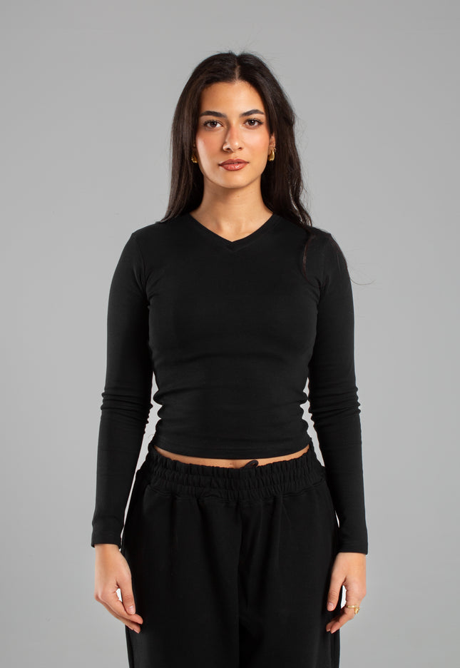 V-Neck Long Sleeve Rib