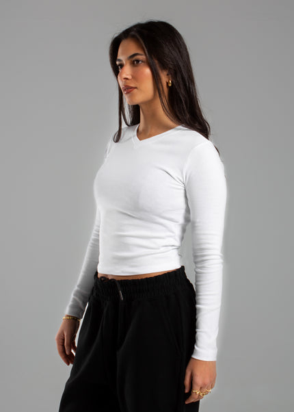 V-Neck Long Sleeve Rib