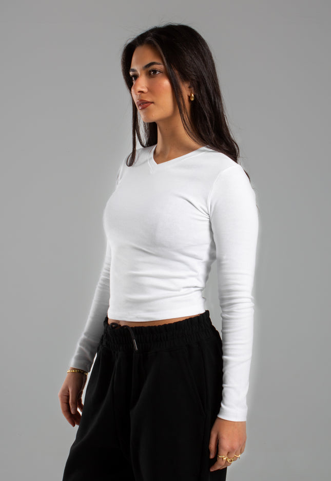 V-Neck Long Sleeve Rib