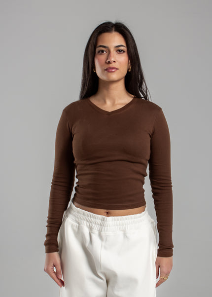 V-Neck Long Sleeve Rib