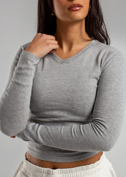 V-Neck Long Sleeve Rib