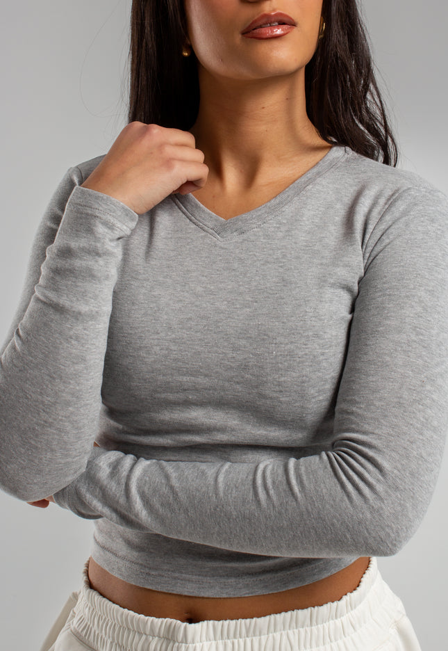 V-Neck Long Sleeve Rib
