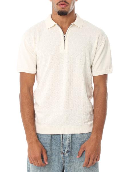 Knitted Quarter Zip Polo T-Shirt