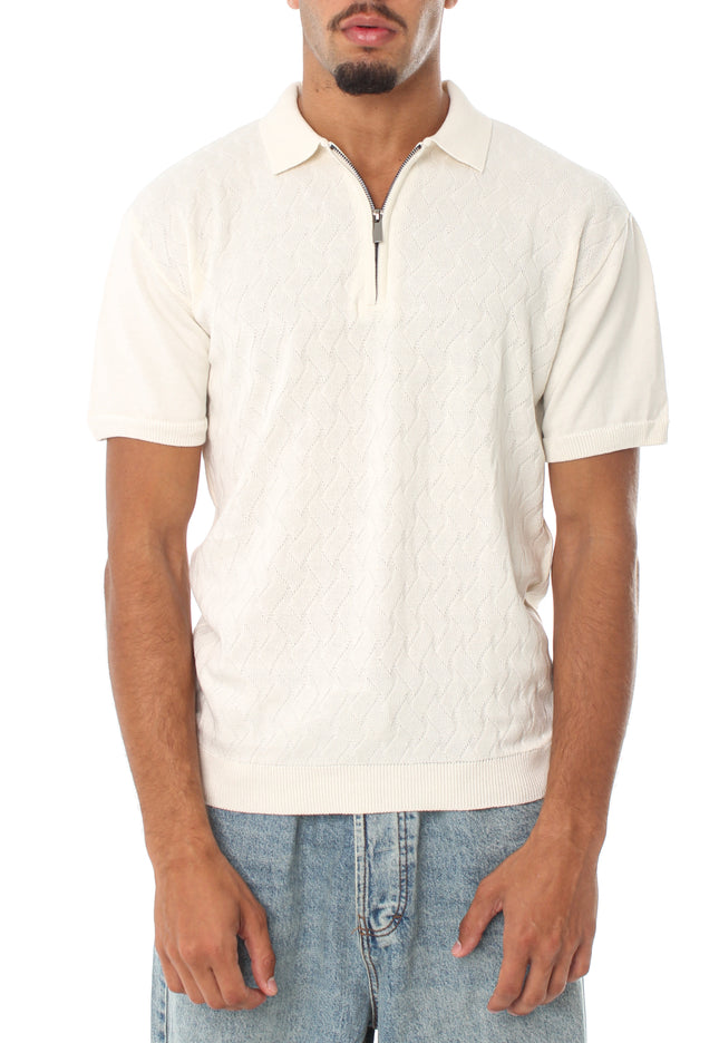 Knitted Quarter Zip Polo T-Shirt