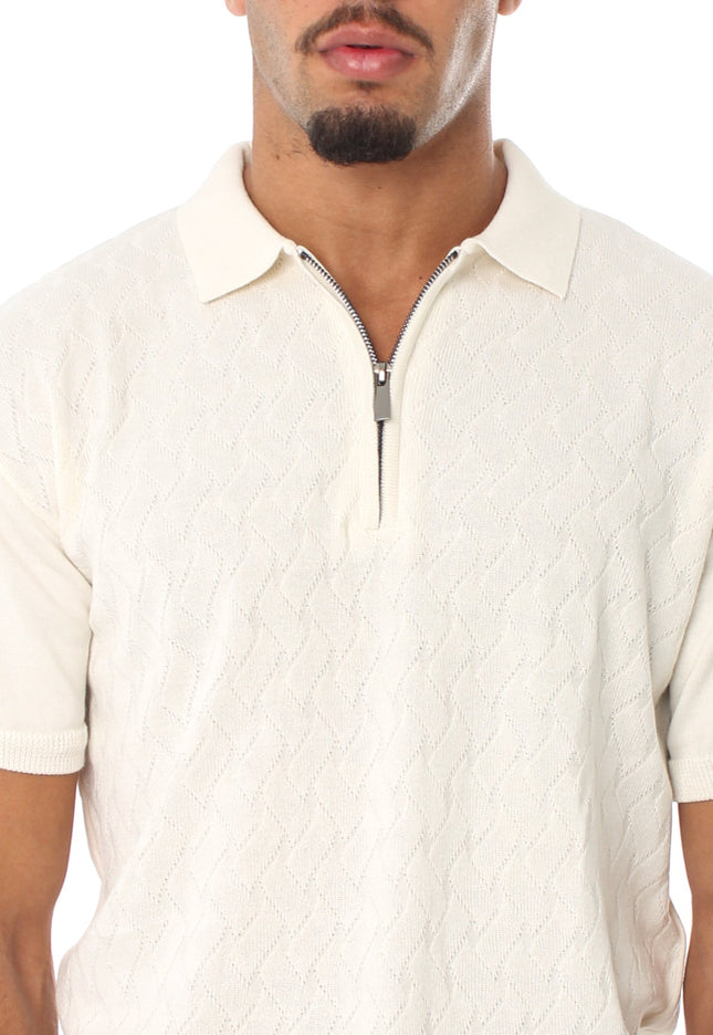 Knitted Quarter Zip Polo T-Shirt