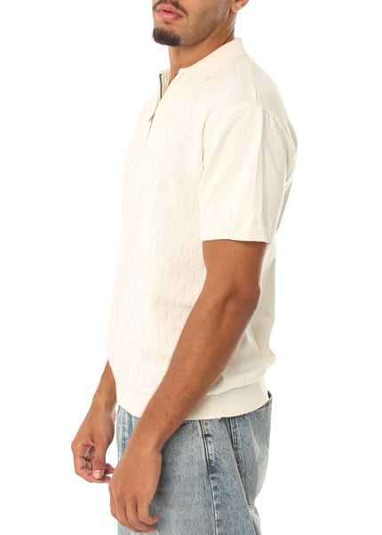Knitted Quarter Zip Polo T-Shirt