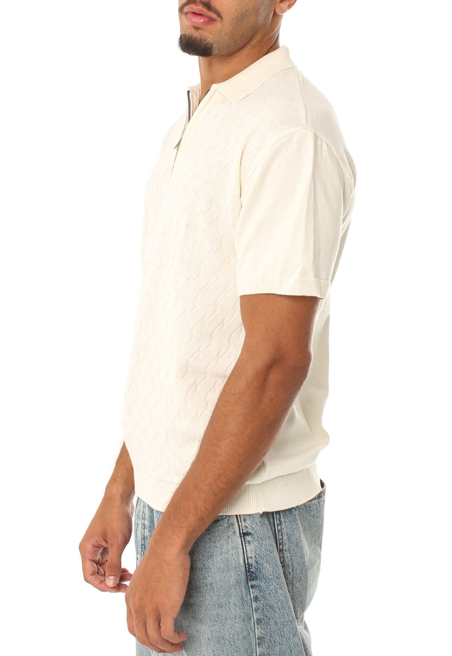 Knitted Quarter Zip Polo T-Shirt