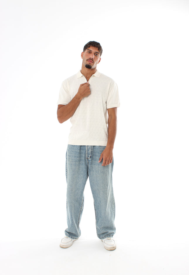 Knitted Quarter Zip Polo T-Shirt