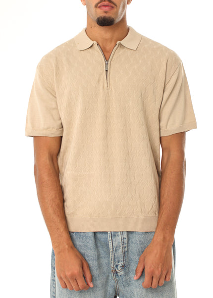 Knitted Quarter Zip Polo T-Shirt