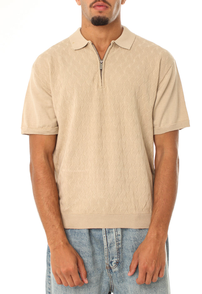 Knitted Quarter Zip Polo T-Shirt
