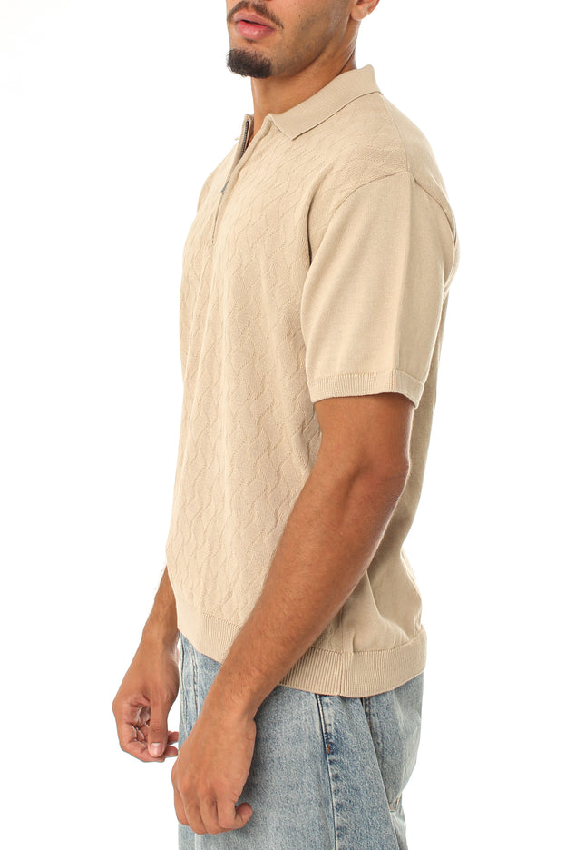 Knitted Quarter Zip Polo T-Shirt