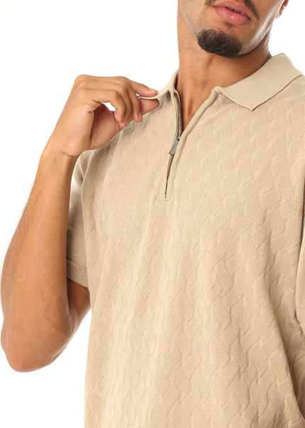 Knitted Quarter Zip Polo T-Shirt
