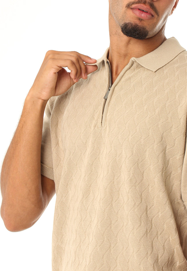 Knitted Quarter Zip Polo T-Shirt