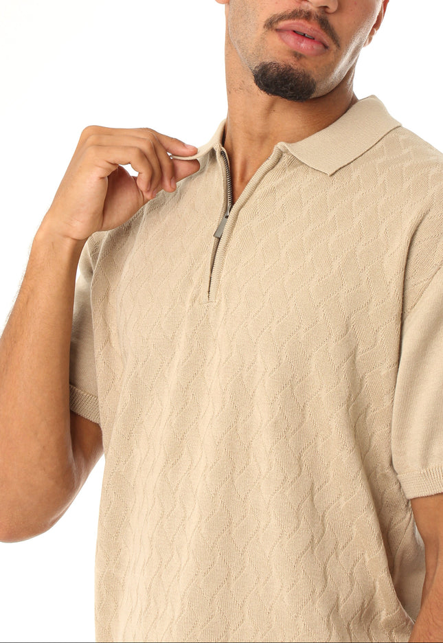 Knitted Quarter Zip Polo T-Shirt