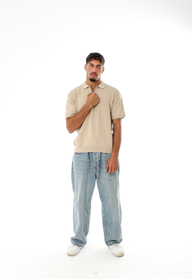 Knitted Quarter Zip Polo T-Shirt