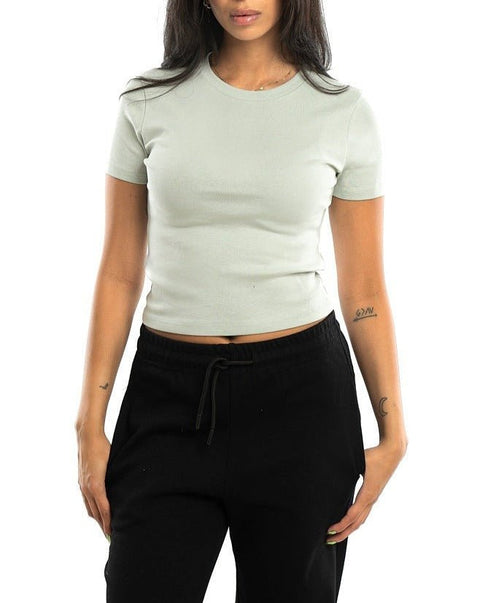 Women's Round Neck Half Sleeve Ribbed Two Tone Top main image 1
